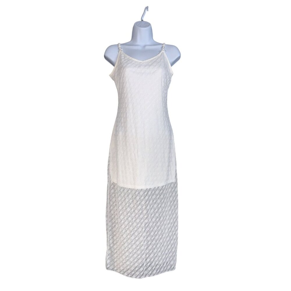 Wild Fable Junior Teens White Sleeveless Lace Textured Maxi Slip Dress Large - Picture 3 of 12